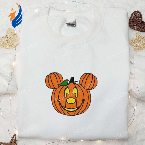 Mickey x Halloween Pumpkin Embroidered Shirt: Best Disney Halloween Gift for the Family