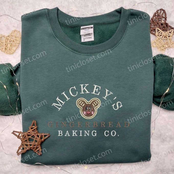 Disney Characters Embroidered Shirt & Hoodie: Perfect Christmas Gifts from Mickey’s Gingerbread Baking Co!