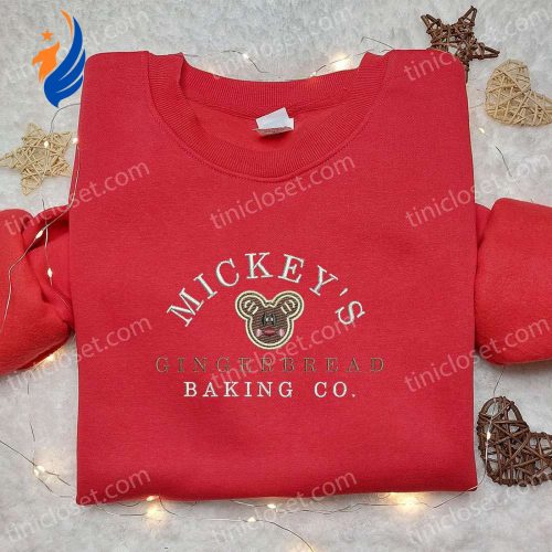 Disney Characters Embroidered Shirt & Hoodie: Perfect Christmas Gifts from Mickey’s Gingerbread Baking Co!