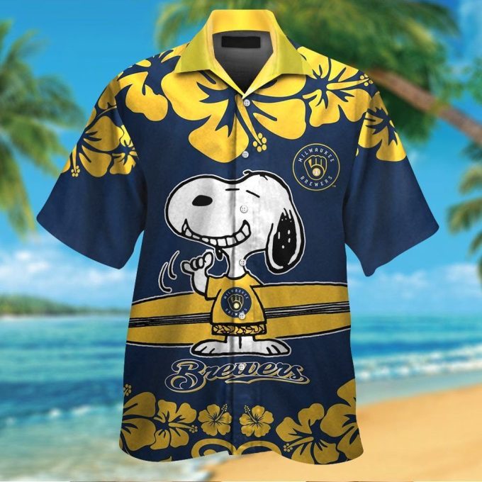 Milwaukee Brewers Snoopy Hawaiian Shirt Set – Vibrant Aloha Tropical Print for Men Women & Kids