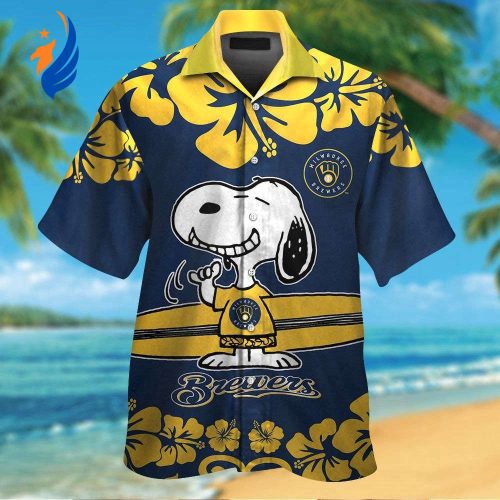 Milwaukee Brewers Snoopy Hawaiian Shirt Set – Vibrant Aloha Tropical Print for Men Women & Kids Milwaukee Brewers Snoopy Hawaiian Shirt Set – Vibrant Aloha Tropical Print for Men Women & Kids