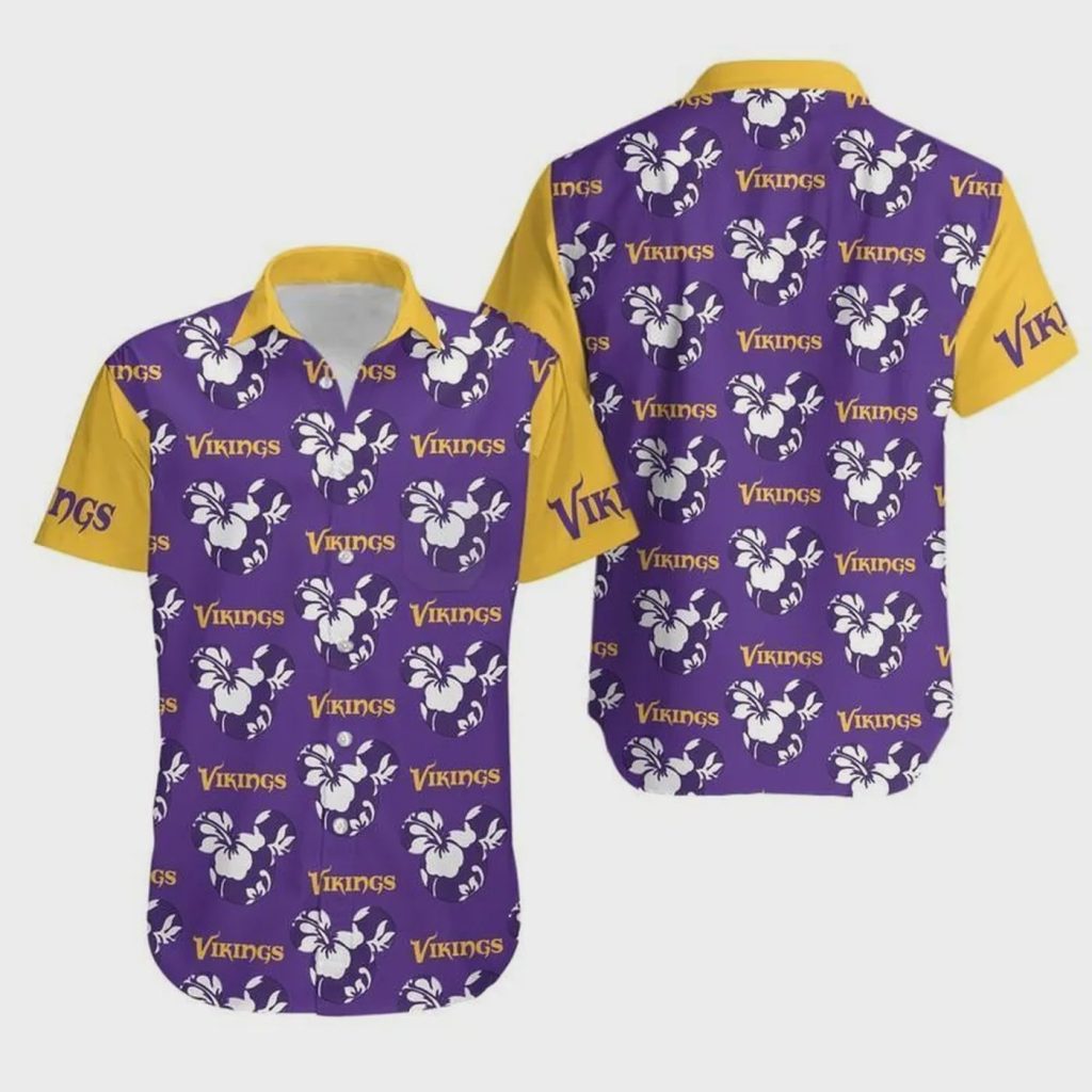 Minnesota Vikings Mickey and Flowers Hawaiian Shirt – Vibrant NFL Fan Attire Minnesota Vikings Mickey and Flowers Hawaiian Shirt – Vibrant NFL Fan Attire