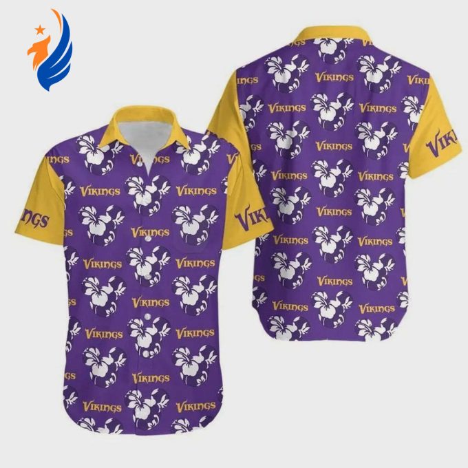 Minnesota Vikings Mickey and Flowers Hawaiian Shirt – Vibrant NFL Fan Attire Minnesota Vikings Mickey and Flowers Hawaiian Shirt – Vibrant NFL Fan Attire