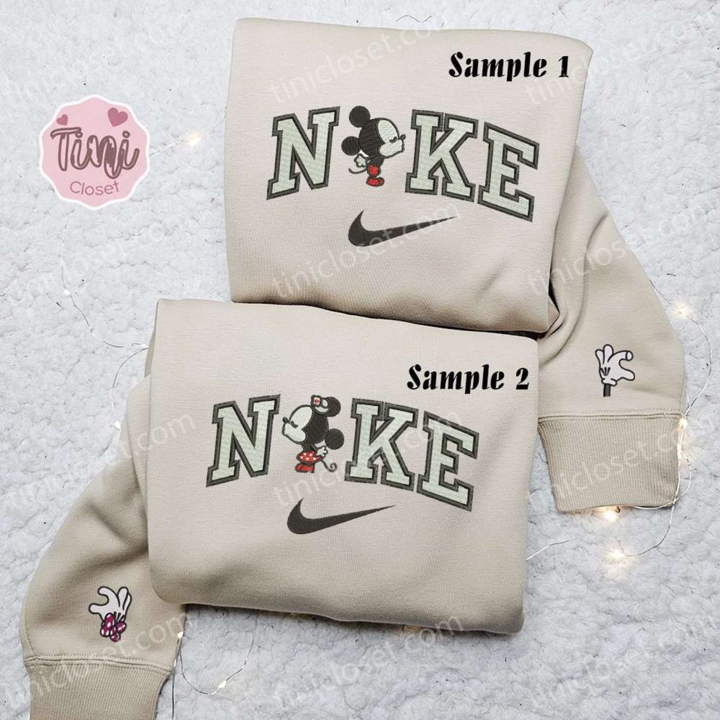 Minnie & Mickey Kiss x Nike Couple Embroidered Shirt + Disney Characters Hoodie & Valentine’s Day Sweatshirt Minnie & Mickey Kiss x Nike Couple Embroidered Shirt + Disney Characters Hoodie & Valentine’s Day Sweatshirt