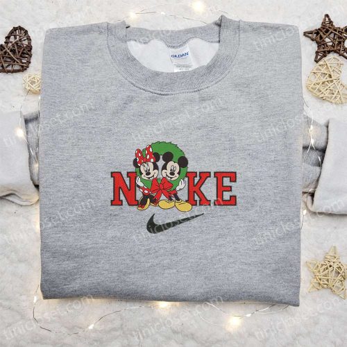 Disney Minnie & Mickey Christmas x Nike Embroidered Sweatshirt: Festive Characters Movie Merry Christmas Shirt Best Gift Ideas