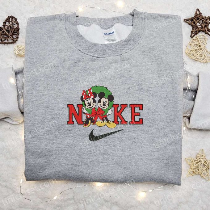 Disney Minnie & Mickey Christmas x Nike Embroidered Sweatshirt: Festive Characters Movie Merry Christmas Shirt Best Gift Ideas