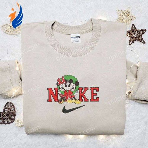 Disney Minnie & Mickey Christmas x Nike Embroidered Sweatshirt: Festive Characters Movie Merry Christmas Shirt Best Gift Ideas