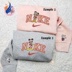 Minnie & Mickey Santa x Nike Couple Shirt Disney Characters Hoodie Christmas Sweatshirt: Festive Embroidered Collection