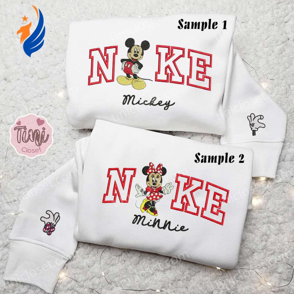 Disney Couple Embroidered Shirt Hoodie & Sweatshirt: Minnie and Mickey x Nike Valentine s Day Characters Disney Couple Embroidered Shirt Hoodie & Sweatshirt: Minnie and Mickey x Nike Valentine s Day Characters