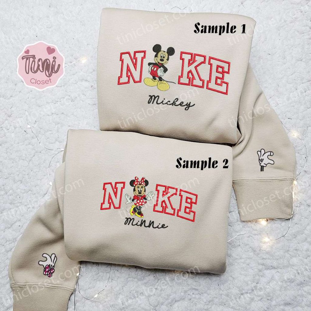 Disney Couple Embroidered Shirt Hoodie & Sweatshirt: Minnie and Mickey x Nike Valentine s Day Characters Disney Couple Embroidered Shirt Hoodie & Sweatshirt: Minnie and Mickey x Nike Valentine s Day Characters