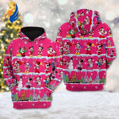 Disney Minnie Mouse 3D Hoodie & Mickey Mouse Sweater – Festive Christmas Shirt with Cartoon Magic Kingdom Design