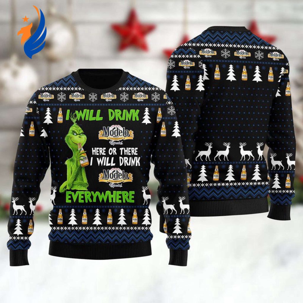 Get Festive with Modelo Grinch Will Drink Everywhere Ugly Sweater – Perfect for Holiday Parties! Get Festive with Modelo Grinch Will Drink Everywhere Ugly Sweater – Perfect for Holiday Parties!