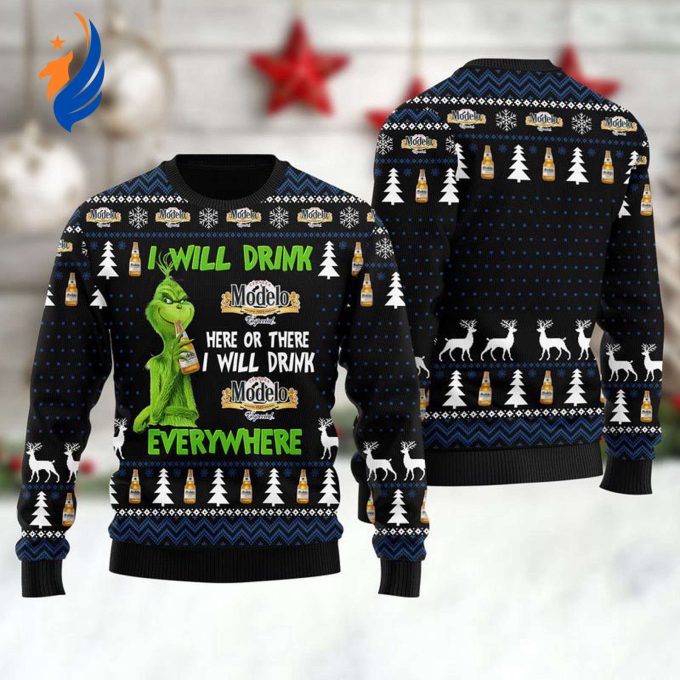 Get Festive with Modelo Grinches Will Drink Everywhere Ugly Sweater – Perfect for Holiday Parties!