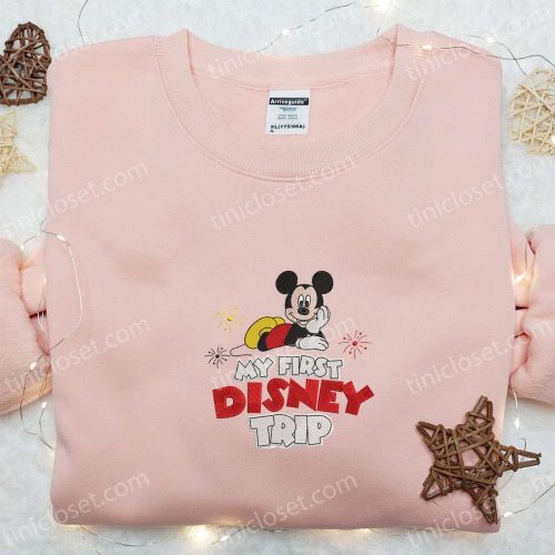 My First Disney Trip Mickey Embroidered Shirt & Characters Hoodie – Perfect Birthday Gift Idea!