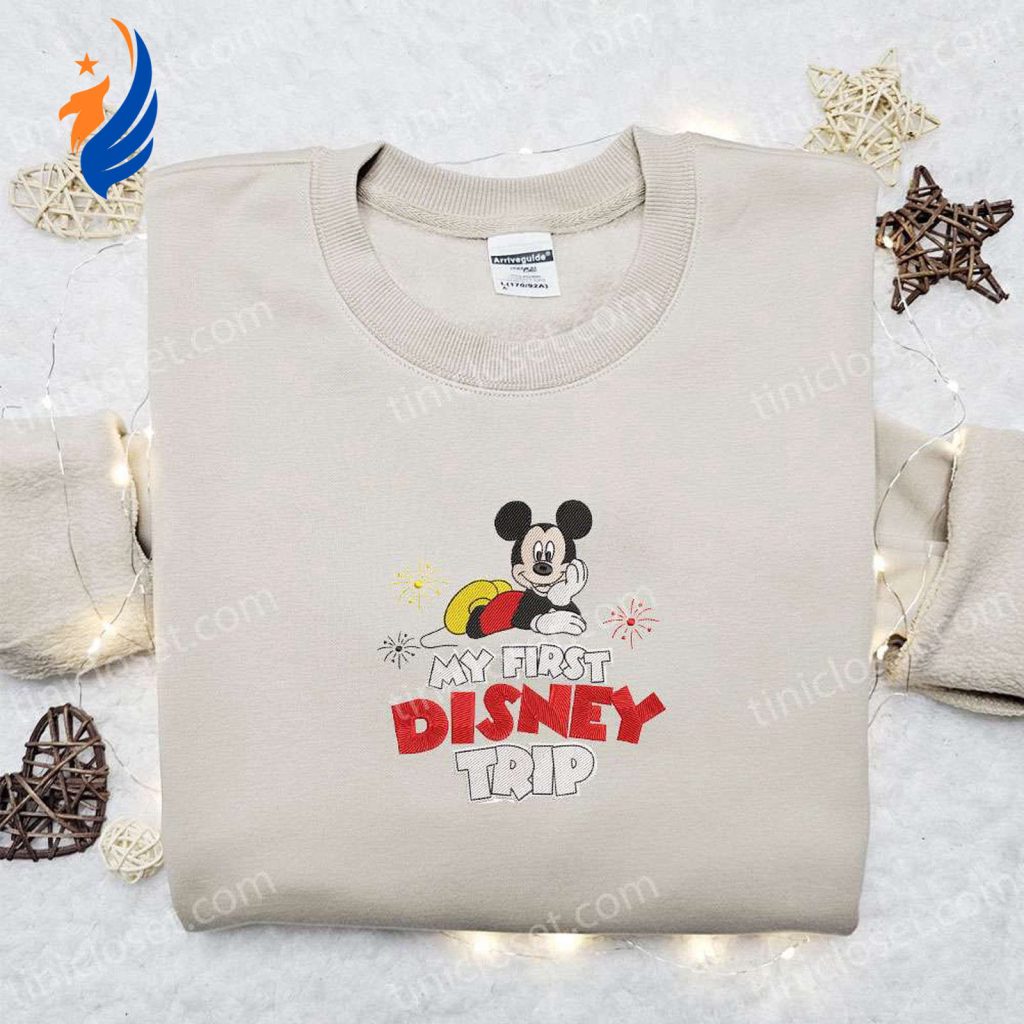 My First Disney Trip Mickey Embroidered Shirt & Characters Hoodie – Perfect Birthday Gift Idea! My First Disney Trip Mickey Embroidered Shirt & Characters Hoodie – Perfect Birthday Gift Idea!
