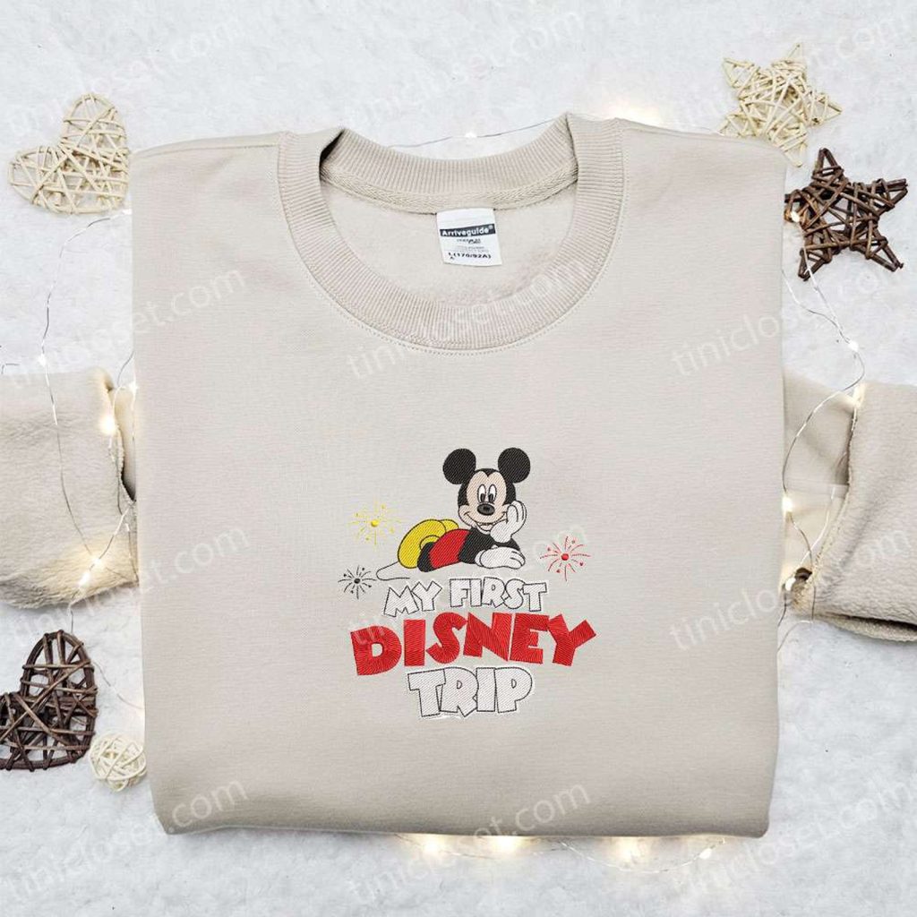 My First Disney Trip Mickey Embroidered Shirt & Characters Hoodie – Perfect Birthday Gift Idea! My First Disney Trip Mickey Embroidered Shirt & Characters Hoodie – Perfect Birthday Gift Idea!