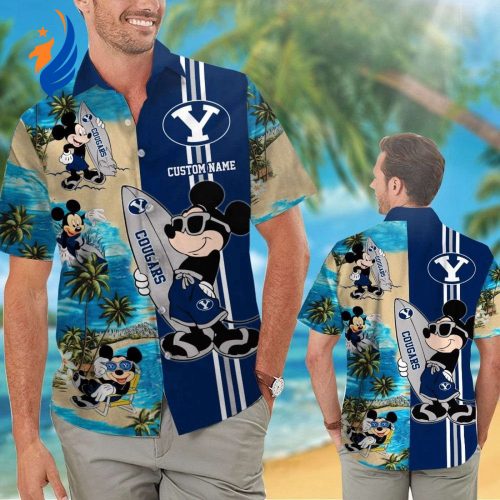 Customized BYU Cougars Mickey Hawaiian Shirt: Personalized Tropical Aloha Design for True Fans!
