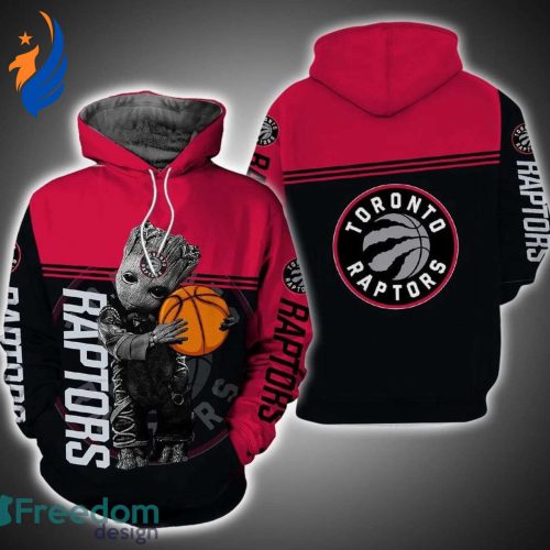 NBA Toronto Raptors Red Black Baby Groot Pullover Hoodie AOP Shirt