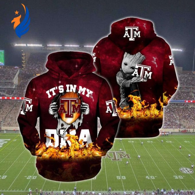 NCAA Texas A&M Aggies Baby Groot Pullover Hoodie AOP Shirt NCAA Texas A&M Aggies Baby Groot Pullover Hoodie AOP Shirt