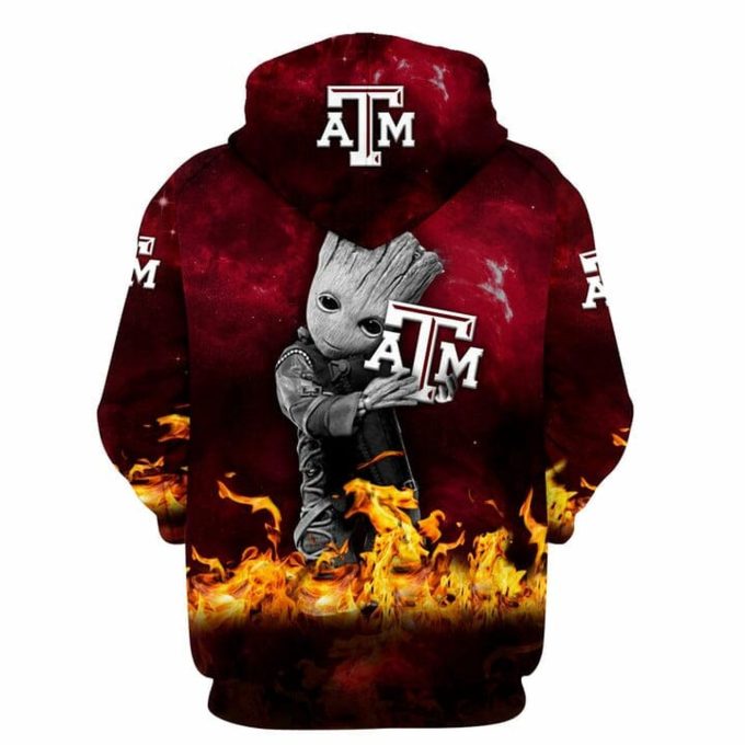 NCAA Texas A&M Aggies Baby Groot Zip Up Hoodie AOP Shirt