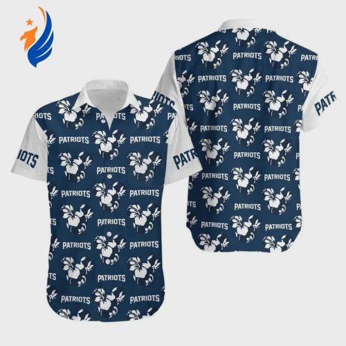 New England Patriots Mickey & Flowers Hawaiian Shirt – Perfect NFL Fan Gear!