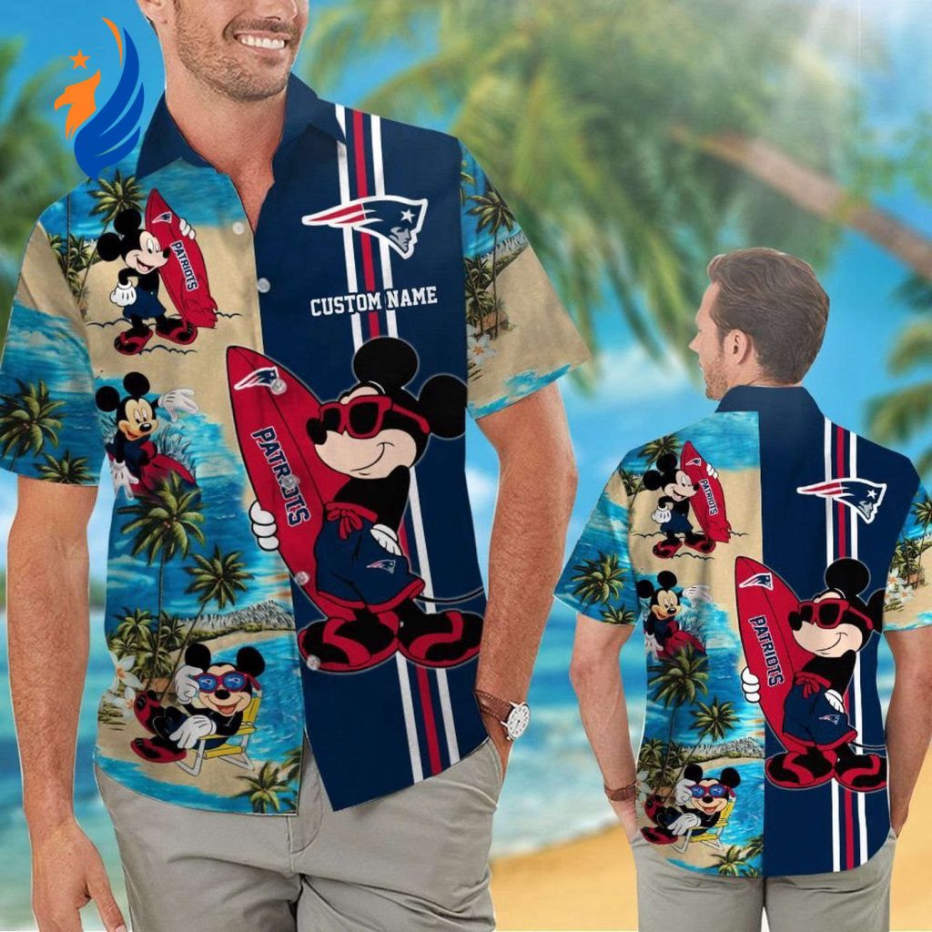 New England Patriots Mickey Name Personalized Hawaiian Shirt Set – Short Sleeve Button Up for Men Women and Kids New England Patriots Mickey Name Personalized Hawaiian Shirt Set – Short Sleeve Button Up for Men Women and Kids