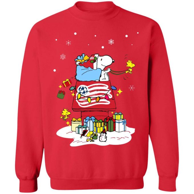 Get Festive with New England Revolution Santa Snoopy Christmas Shirt – Spread Holiday Cheer!