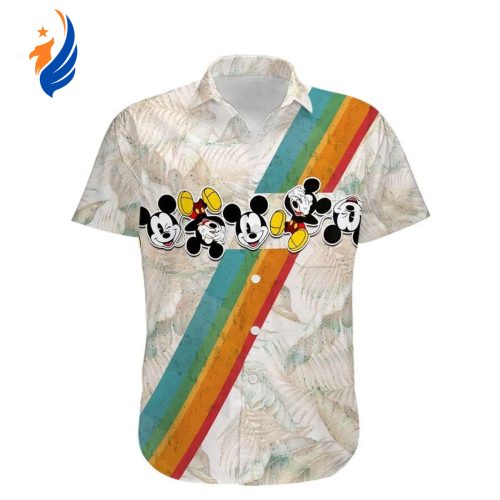 Vibrant Mickey Mouse Rainbow Stripe Hawaiian Shirt Disney Cartoon Print