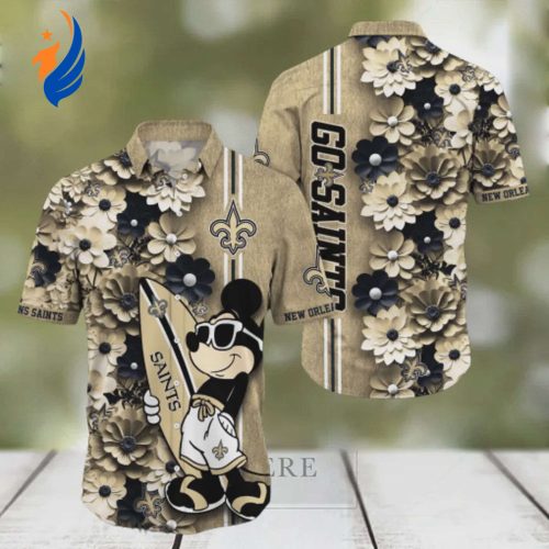 Shop the New Orleans Saints NFL Aloha Mickey Hawaiian Shirt – Perfect for Fans!