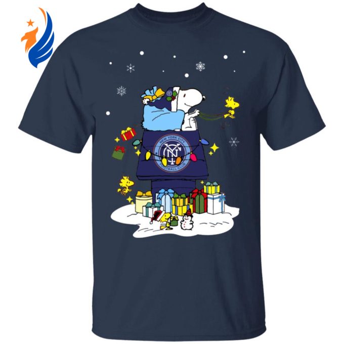 Spread Holiday Cheer with NYC FC Santa Snoopy Merry Christmas Shirt Spread Holiday Cheer with NYC FC Santa Snoopy Merry Christmas Shirt
