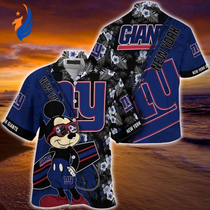 Stylish New York Giants NFL Hawaiian Shirt with Mickey and Floral Pattern – Perfect for Summer Stylish New York Giants NFL Hawaiian Shirt with Mickey and Floral Pattern – Perfect for Summer