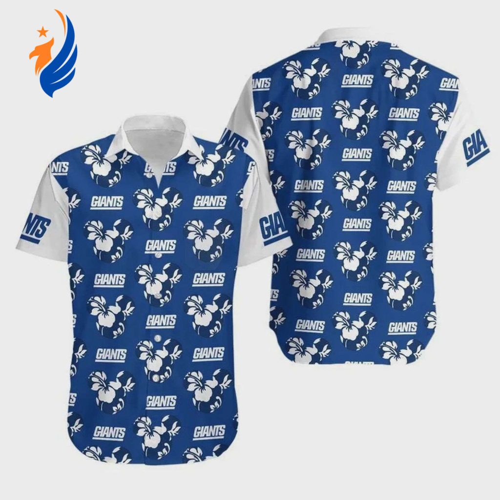 Show Your Love for New York Giants with Mickey and Flowers Hawaiian Shirt Show Your Love for New York Giants with Mickey and Flowers Hawaiian Shirt