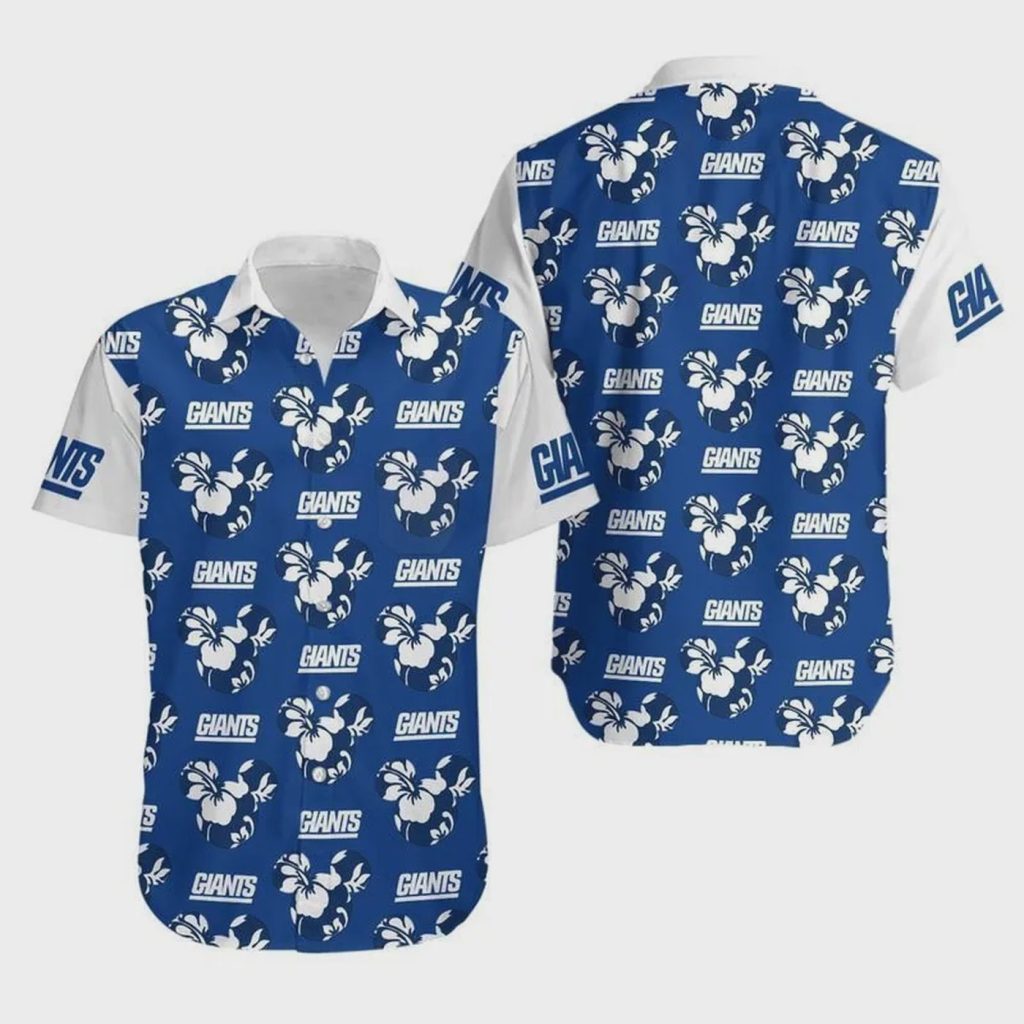Show Your Love for New York Giants with Mickey and Flowers Hawaiian Shirt Show Your Love for New York Giants with Mickey and Flowers Hawaiian Shirt