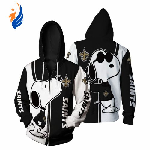 NFL New Orleans Saints Snoopy Zip Up Hoodie AOP Shirt – Officially Licensed Team Gear