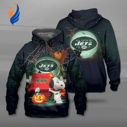 Get Spooky with the NFL New York Jets Snoopy Halloween Pullover Hoodie AOP Shirt – Limited Edition!