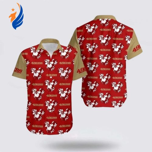 Official NFL San Francisco 49ers Hawaiian Shirt – Mickey Mouse Flower Aloha Design