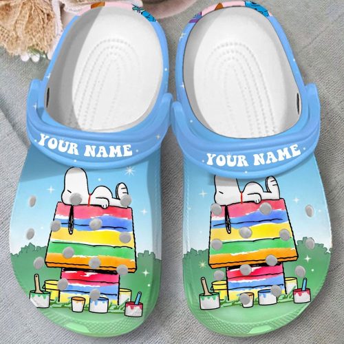 Nice Design Of Snoopy And Colorful Paints Clogs For Kids And Adults Nice Design Of Snoopy And Colorful Paints Clogs For Kids And Adults