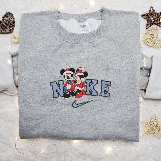 Nike Christmas x Mickey and Minnie Baby Couple Embroidered Sweatshirt: Disney Characters Movie Merry Christmas Shirt Perfect Gift! Nike Christmas x Mickey and Minnie Baby Couple Embroidered Sweatshirt: Disney Characters Movie Merry Christmas Shirt Perfect Gift!