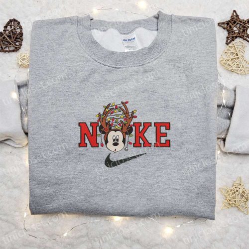Nike Christmas x Mickey Reindeer Sweatshirt: Disney Characters Movie Merry Christmas Embroidered Shirt – Perfect Christmas Gift Ideas