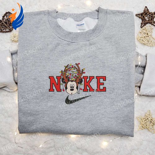 Nike Christmas x Mickey Reindeer Sweatshirt: Disney Characters Movie Merry Christmas Embroidered Shirt – Perfect Christmas Gift Ideas