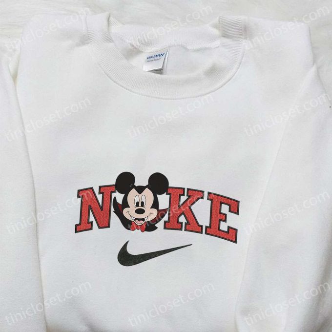 Nike Halloween x Mickey Head Dracula Sweatshirt Disney Characters Embroidered Shirt Best Halloween Gift Ideas