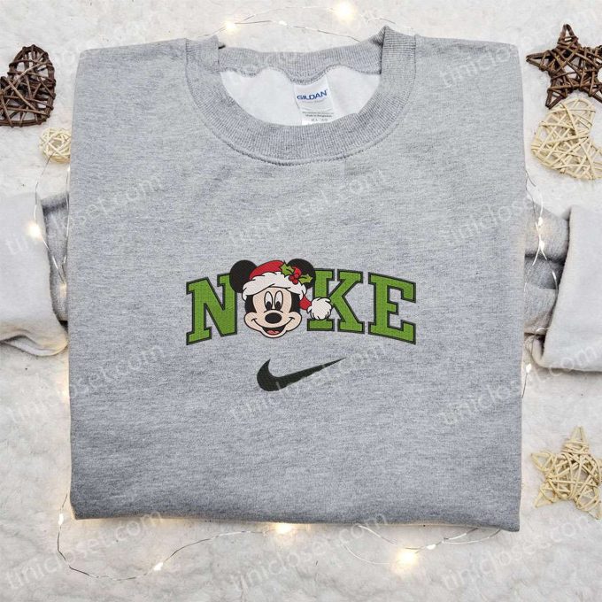 Nike x Christmas Mickey Santa Hat Sweatshirt: Disney Characters Movie Merry Christmas Embroidered Shirt – Perfect Christmas Gift Idea