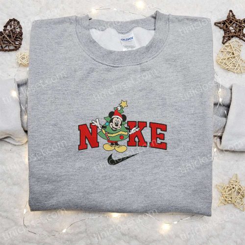 Nike x Christmas Tree Mickey Cartoon Embroidered Sweatshirt Disney Characters Merry Christmas Shirt – Perfect Christmas Gift Ideas