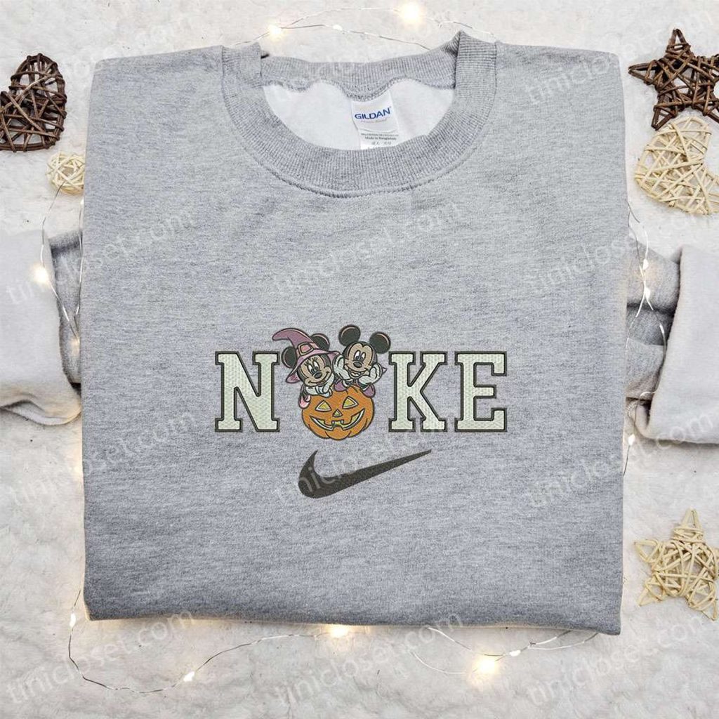 Spooky Stylish: Nike x Halloween Mickey Minnie Witches Embroidered Shirt Disney Hoodie & Nike Inspired Sweatshirt Spooky Stylish: Nike x Halloween Mickey Minnie Witches Embroidered Shirt Disney Hoodie & Nike Inspired Sweatshirt