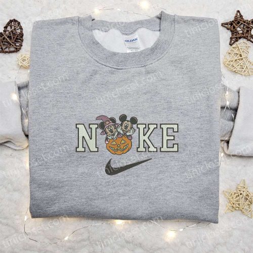 Spooky Stylish: Nike x Halloween Mickey Minnie Witches Embroidered Shirt Disney Hoodie & Nike Inspired Sweatshirt Spooky Stylish: Nike x Halloween Mickey Minnie Witches Embroidered Shirt Disney Hoodie & Nike Inspired Sweatshirt