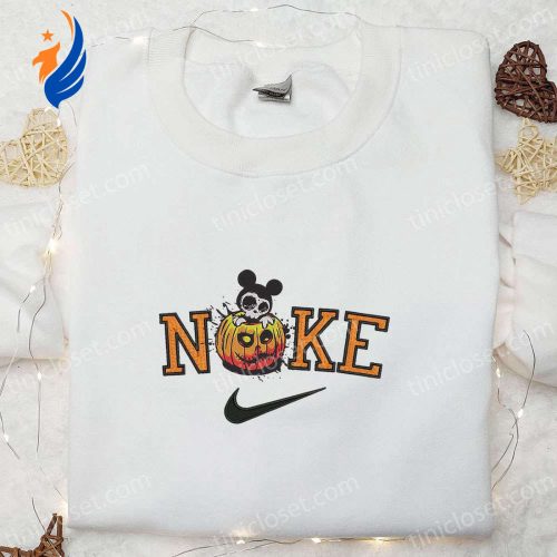 Spooktacular Nike x Disney Halloween Embroidered Shirt: Mickey Pumpkin Design & Nike Inspired Style Spooktacular Nike x Disney Halloween Embroidered Shirt: Mickey Pumpkin Design & Nike Inspired Style