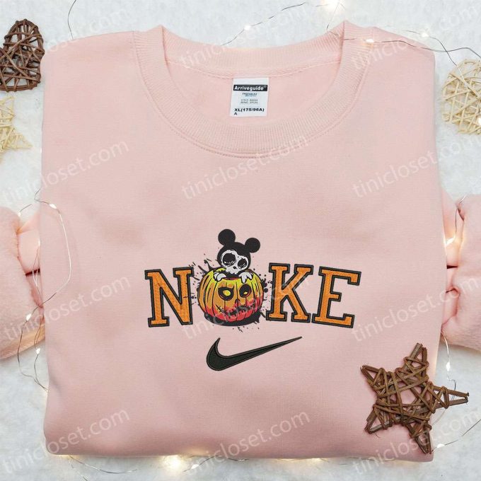 Nike x Halloween Mickey Pumpkin Embroidered Shirt – Disney-inspired Halloween Shirt with Nike Touch