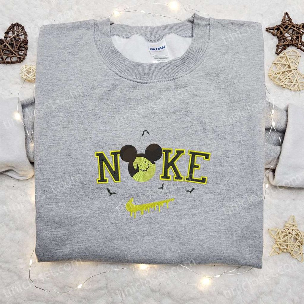 Nike x Oogie Boogie Mickey Head Embroidered Shirt: Disney Halloween T-shirt & Nike Inspired Sweatshirt Nike x Oogie Boogie Mickey Head Embroidered Shirt: Disney Halloween T-shirt & Nike Inspired Sweatshirt