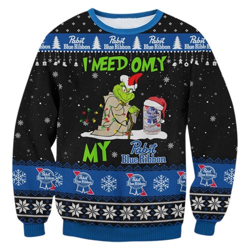 Get Festive with Pabst Blue Ribbon Grinches Need Ugly Sweater – Perfect Holiday Attire! – Gift for Men Women
