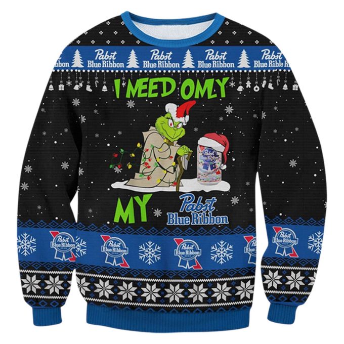 Get Festive with Pabst Blue Ribbon Grinches Need Ugly Sweater – Perfect Holiday Attire! – Gift for Men Women